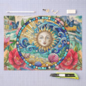 Tropical Floral Stained Glass Sun Face Decoupage Tissuepapier (Craft)