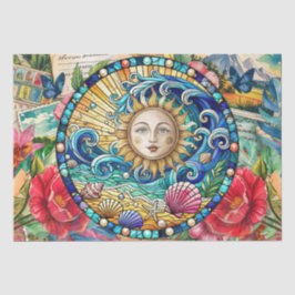 Tropical Floral Stained Glass Sun Face Decoupage Tissuepapier