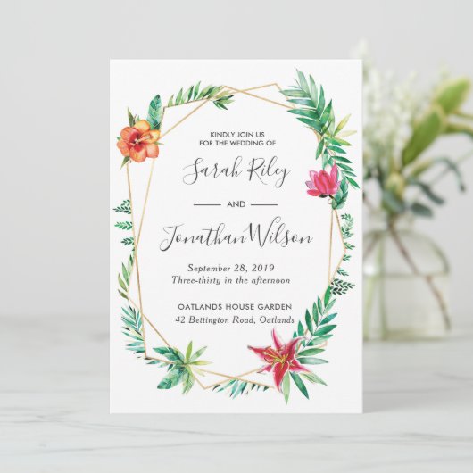 Tropical Floral Terrarium Huwelijksuitnodiging Kaart (Staand voorkant)