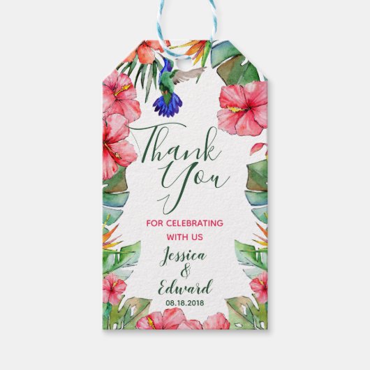 Tropical Floral Waterverf Dank u Cadeaulabel (Voorkant)