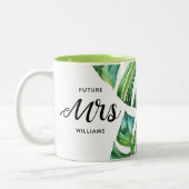 Tropical Floral Waterverf Future Mrs. Calligraphy Tweekleurige Koffiemok (Links)