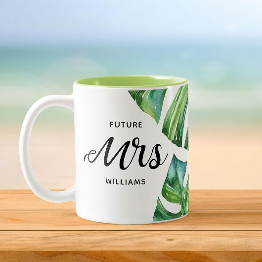 Tropical Floral Waterverf Future Mrs. Calligraphy Tweekleurige Koffiemok