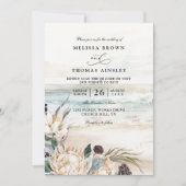 tropical florals protea beach qr code wedding kaart (Voorkant)