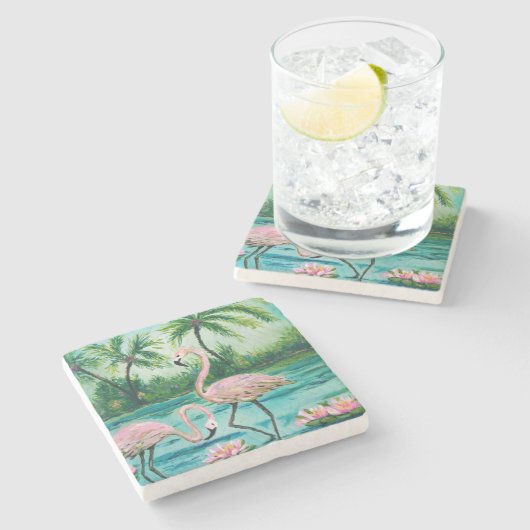 Tropical Florida Flamingo Stenen Onderzetter (Zijkant)