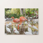 Tropical Florida Pink Flamingos Schilderachtig Legpuzzel (Horizontaal)