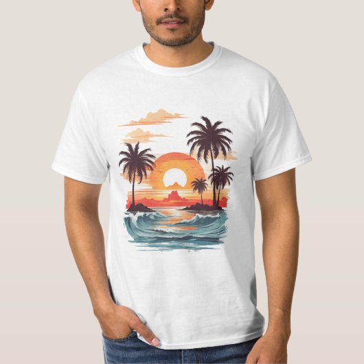 Tropical Florida Sunset Summer Beach T-shirt (Voorkant)