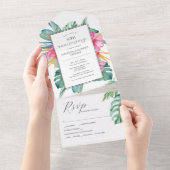 Tropical Flower 50th Wedding Jubileum All In One Uitnodiging (Afscheurbaar)