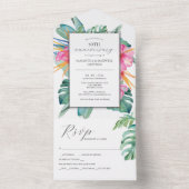 Tropical Flower 50th Wedding Jubileum All In One Uitnodiging (Binnen)