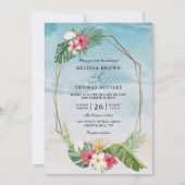 Tropical Flower Beach Elegant QR Code Wedding Kaart (Voorkant)