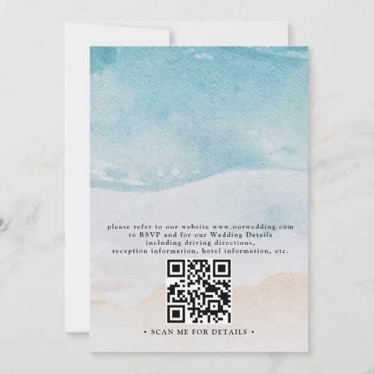 Tropical Flower Beach Elegant QR Code Wedding Kaart (Achterkant)