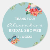 Tropical Flower Blue Beach Vrijgezellenfeest Dank  Ronde Sticker (Voorkant)