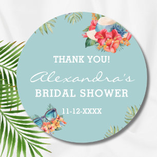 Tropical Flower Blue Beach Vrijgezellenfeest Dank  Ronde Sticker