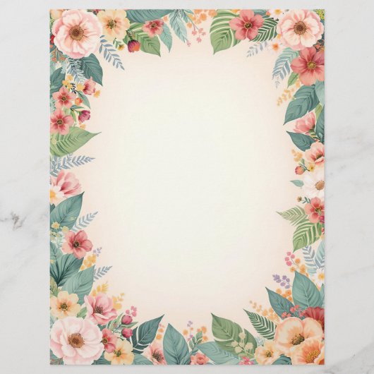 Tropical Flower Border Stationery Paper Briefhoofd (Voorkant)