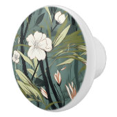 Tropical Flower Chinoiserie Asian Dusty Teal Print Keramische Knop (Rechts)