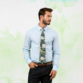 Tropical Flower Chinoiserie Asian Dusty Teal Print Stropdas