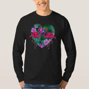 Tropical Flower Heart Animal Lover Bird Lover Pink T-shirt