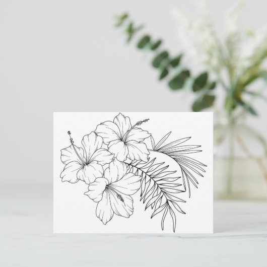 Tropical Flower Line Art Briefkaart (Staand voorkant)