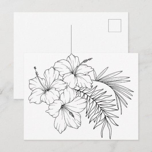 Tropical Flower Line Art Briefkaart (Voorkant / Achterkant)