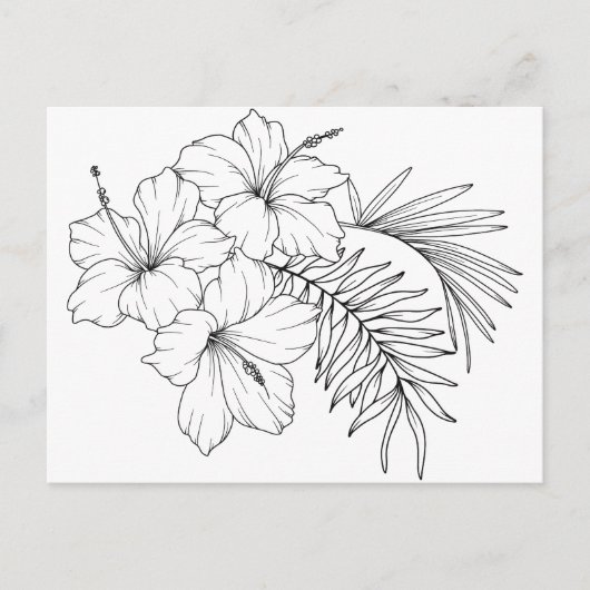Tropical Flower Line Art Briefkaart (Voorkant)
