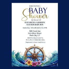 Tropical Flower Sailing Wheel Boy Baby Shower Kaart