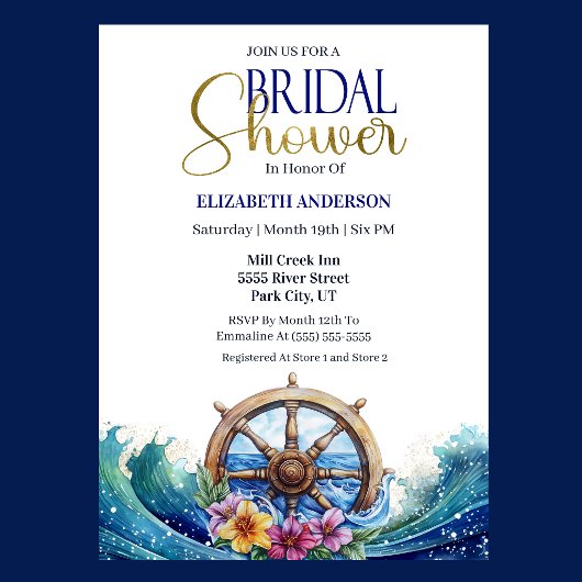 Tropical Flower Sailing Wheel Bridal Shower Kaart