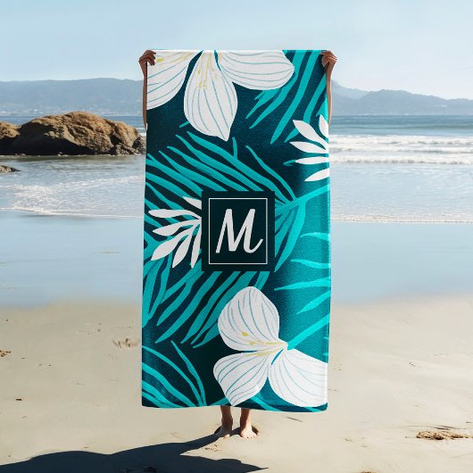 Tropical Flower Script Monogram Strandlaken