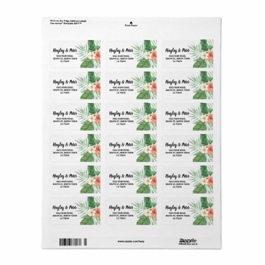 Tropical Flowers Adresetiketten Stickers Bruiloft (Full Sheet)