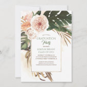 Tropical Flowers and Dried Palm Leaf Afstuderen Kaart (Voorkant)