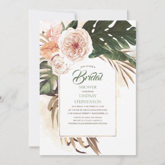 Tropical Flowers and Dried Palm Leaf Vrijgezellenf Kaart (Voorkant)