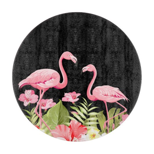 Tropical Flowers And Flamingos Snijplank (Voorkant)
