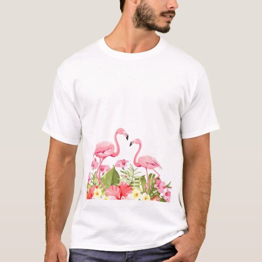 Tropical Flowers And Flamingos T-shirt (Voorkant)