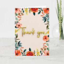 Tropical flowers and gold Thank You Card Kaart