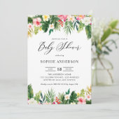 Tropical Flowers and Greenery Zomer Baby shower Kaart (Staand voorkant)
