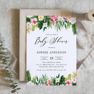 Tropical Flowers and Greenery Zomer Baby shower Kaart