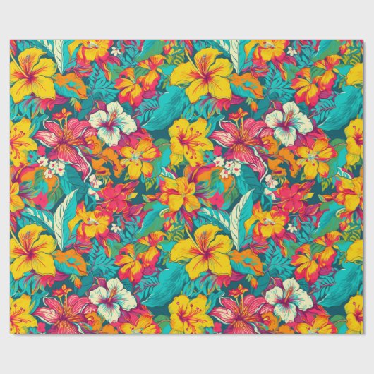 Tropical Flowers and Leaves Pattern Cadeaupapier (Vlak)