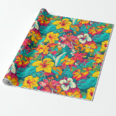 Tropical Flowers and Leaves Pattern Cadeaupapier (Uitgerold)