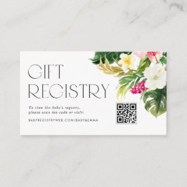 Tropical Flowers Baby shower QR Code Registry Informatiekaartje