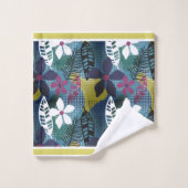 Tropical Flowers Blauwgroen, Goud, Burgandy, Zwart Bad Handdoek (Wasdoekje)