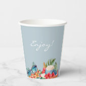 Tropical Flowers Blue Beach Vrijgezellenfeest Papieren Bekers (Voorkant)