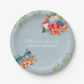 Tropical Flowers Blue Beach Vrijgezellenfeest Papieren Bordje (Voorkant)