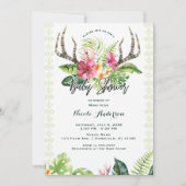Tropical Flowers Boho Rustic Antler Baby shower Kaart (Voorkant)
