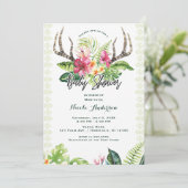 Tropical Flowers Boho Rustic Antler Baby shower Kaart (Staand voorkant)