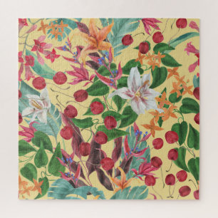 Tropical Flowers Cherry: Waterverf Naadloze Patte Legpuzzel