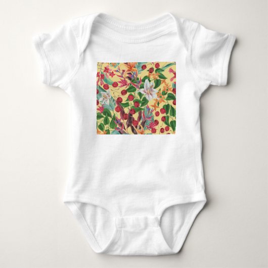 Tropical Flowers Cherry: Waterverf Naadloze Patte Romper (Voorkant)