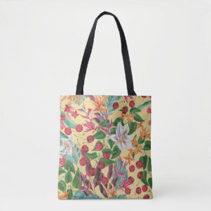 Tropical Flowers Cherry: Waterverf Naadloze Patte Tote Bag