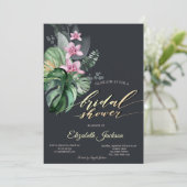 Tropical Flowers Dark Vrijgezellenfeest Kaart (Staand voorkant)