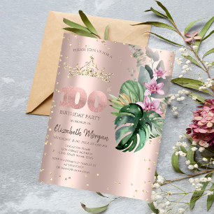 Tropical Flowers Diamonds Roos Gold 100e verjaarda Kaart