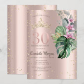 Tropical Flowers Diamonds Roos Gold 30e verjaardag Kaart (Voorkant / Achterkant)