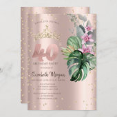 Tropical Flowers Diamonds Roos Gold 40e verjaardag Kaart (Voorkant / Achterkant)