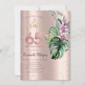 Tropical Flowers Diamonds Roos Gold 65e verjaardag Kaart (Voorkant)